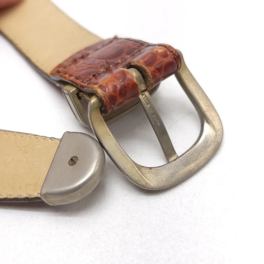 Perry Ellis Portfolio Mens Brown Croc Embossed Leather Belt Made in Italy 34-85